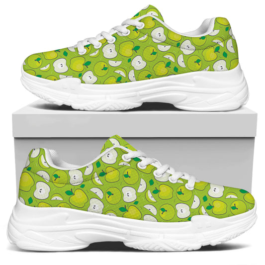 Green Apple Fruit Pattern Print White Chunky Shoes