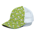 Green Apple Fruit Pattern Print White Mesh Trucker Cap