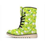 Green Apple Fruit Pattern Print Winter Boots