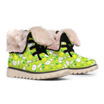 Green Apple Fruit Pattern Print Winter Boots