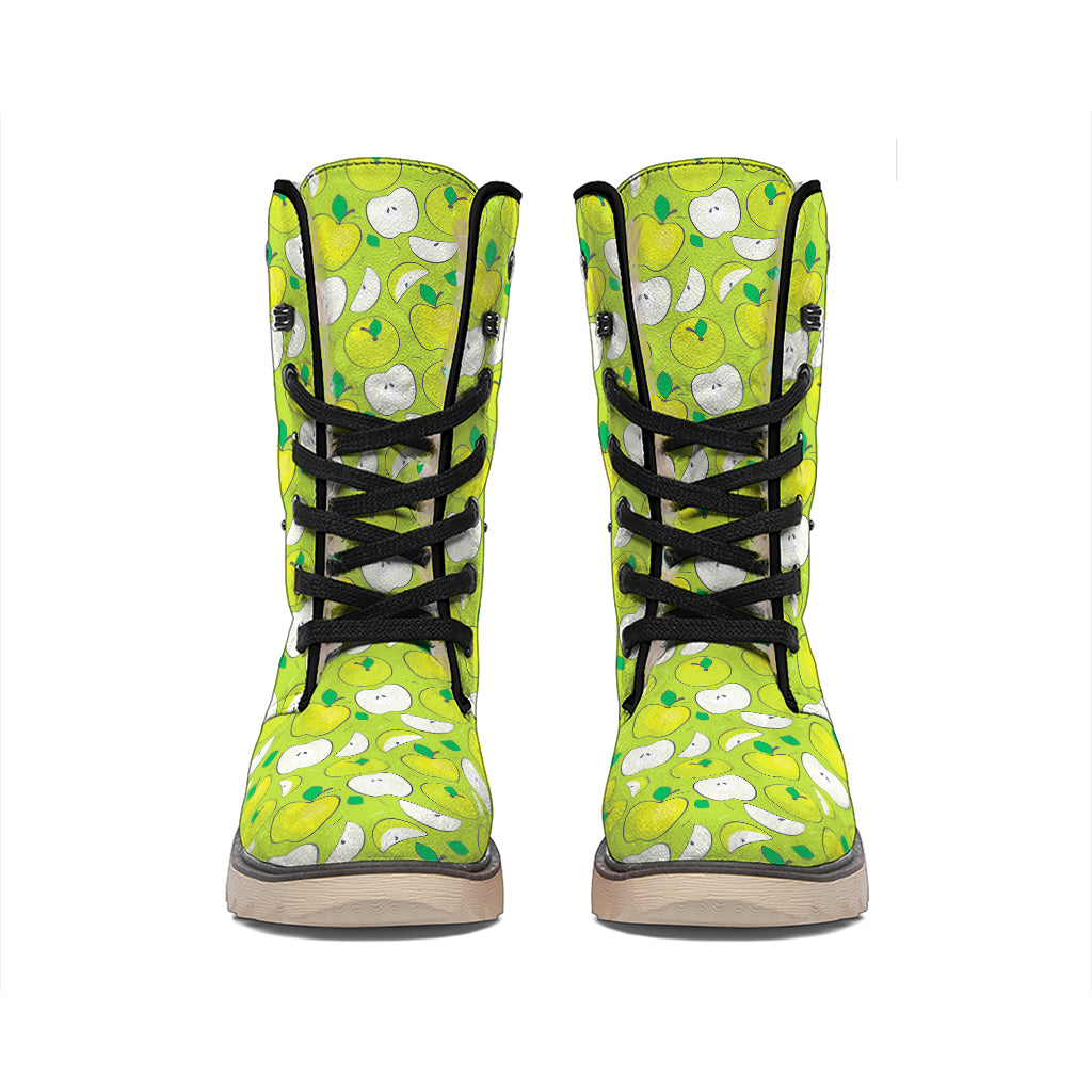 Green Apple Fruit Pattern Print Winter Boots