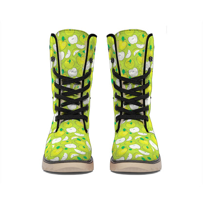 Green Apple Fruit Pattern Print Winter Boots