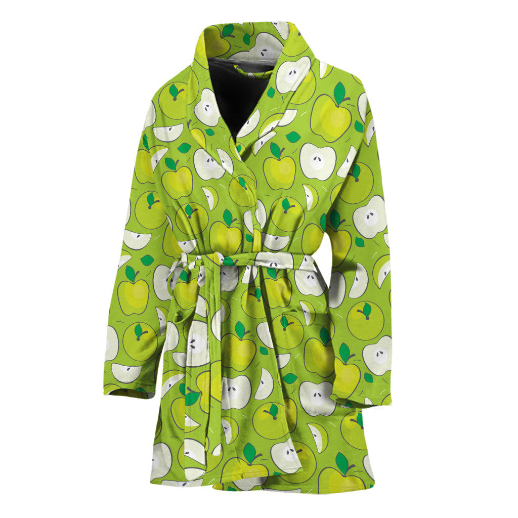 Green Apple Fruit Pattern Print Women's Bathrobe