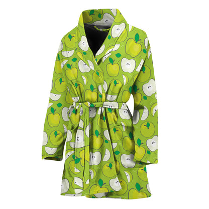Green Apple Fruit Pattern Print Women's Bathrobe