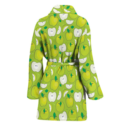 Green Apple Fruit Pattern Print Women's Bathrobe