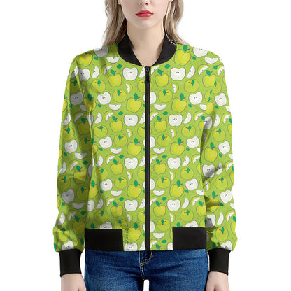 Green Apple Fruit Pattern Print Women's Bomber Jacket