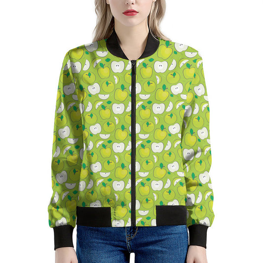 Green Apple Fruit Pattern Print Women's Bomber Jacket