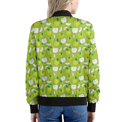 Green Apple Fruit Pattern Print Women's Bomber Jacket