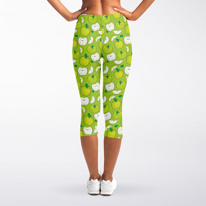 Green Apple Fruit Pattern Print Women's Capri Leggings