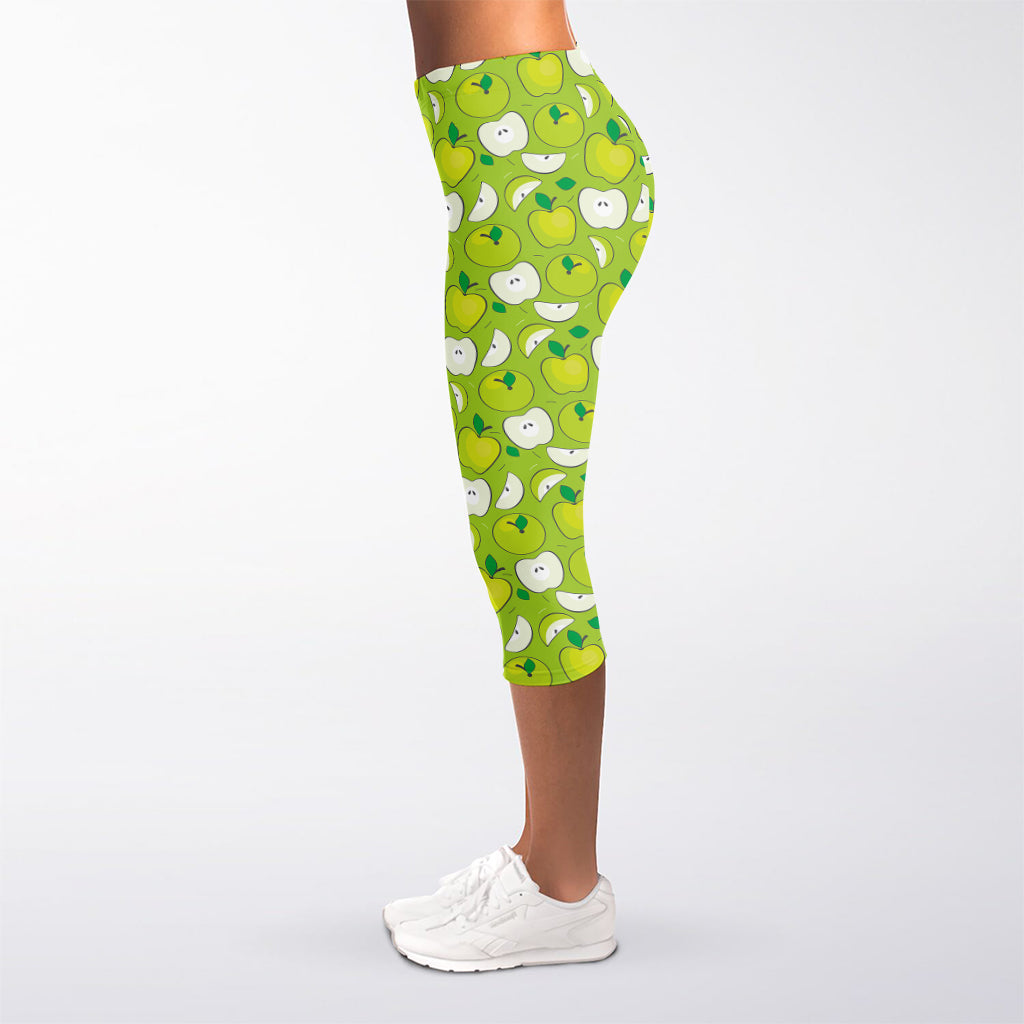 Green Apple Fruit Pattern Print Women's Capri Leggings