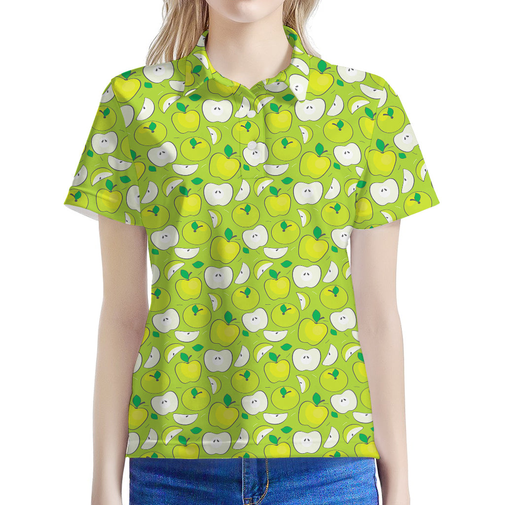 Green Apple Fruit Pattern Print Women's Polo Shirt