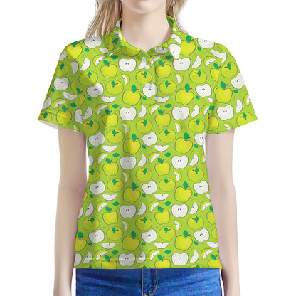 Green Apple Fruit Pattern Print Women's Polo Shirt