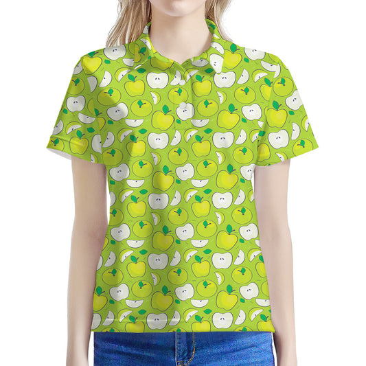 Green Apple Fruit Pattern Print Women's Polo Shirt