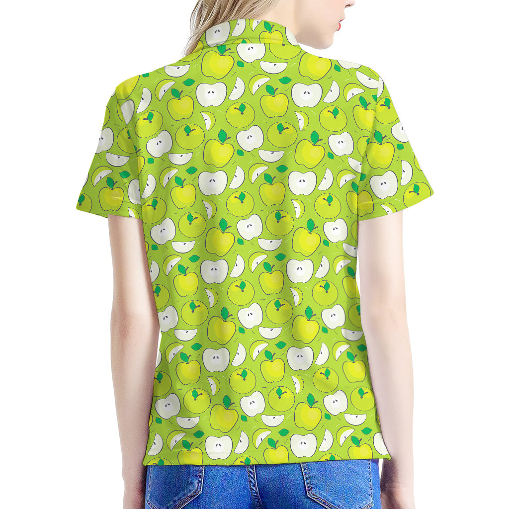 Green Apple Fruit Pattern Print Women's Polo Shirt