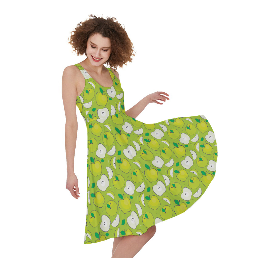 Green Apple Fruit Pattern Print Women's Sleeveless Dress