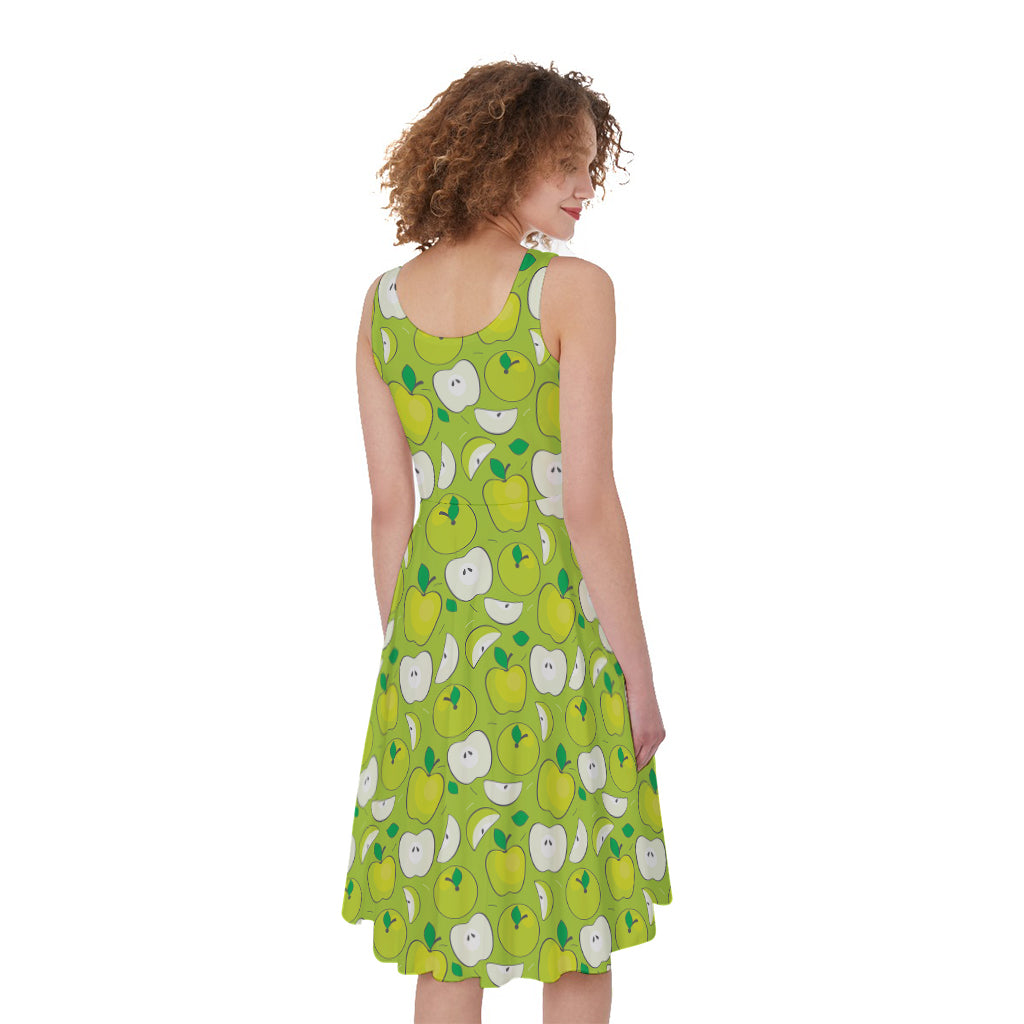 Green Apple Fruit Pattern Print Women's Sleeveless Dress