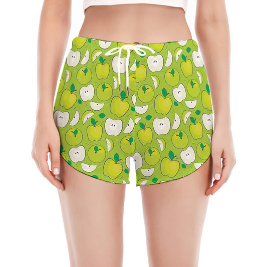 Green Apple Fruit Pattern Print Women's Split Running Shorts