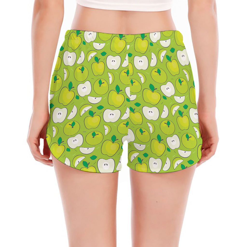 Green Apple Fruit Pattern Print Women's Split Running Shorts
