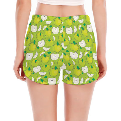 Green Apple Fruit Pattern Print Women's Split Running Shorts
