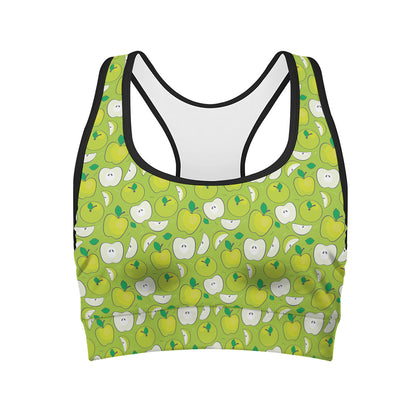 Green Apple Fruit Pattern Print Women's Sports Bra