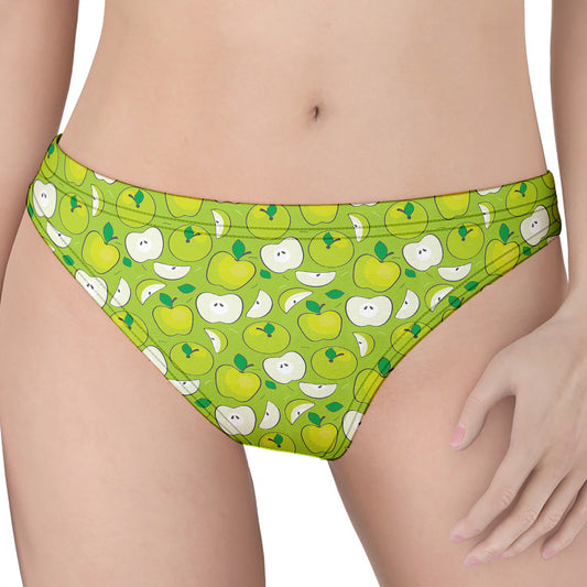 Green Apple Fruit Pattern Print Women's Thong