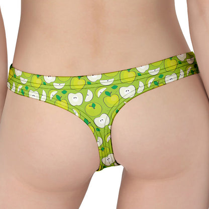 Green Apple Fruit Pattern Print Women's Thong