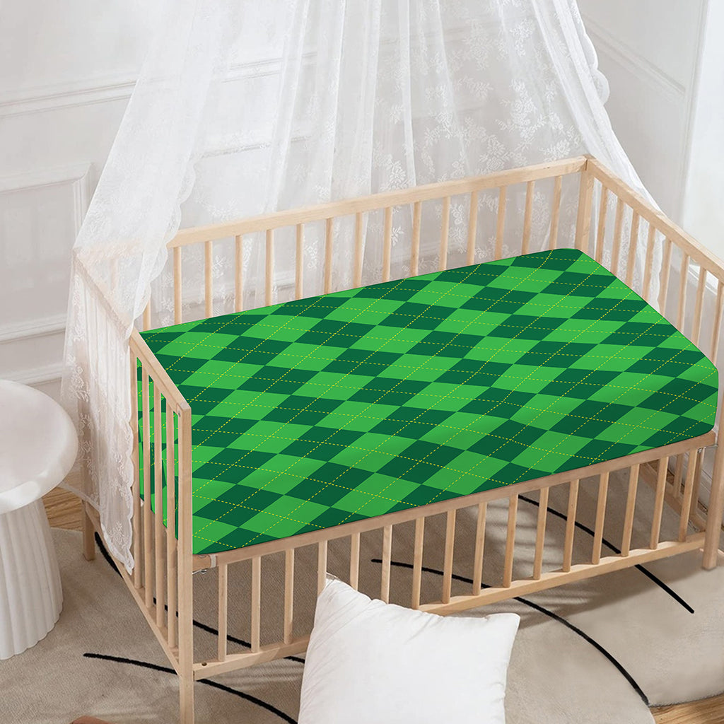 Green Argyle Pattern Print Baby Crib Sheet