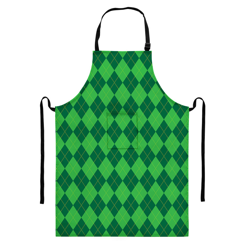 Green Argyle Pattern Print Bib Apron With Pocket