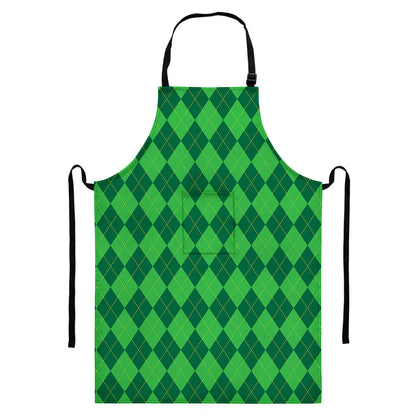 Green Argyle Pattern Print Bib Apron With Pocket