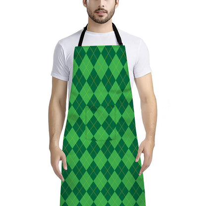 Green Argyle Pattern Print Bib Apron With Pocket
