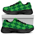 Green Argyle Pattern Print Black Chunky Shoes