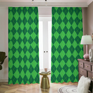 Green Argyle Pattern Print Blackout Pencil Pleat Curtains