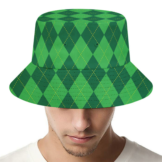 Green Argyle Pattern Print Bucket Hat