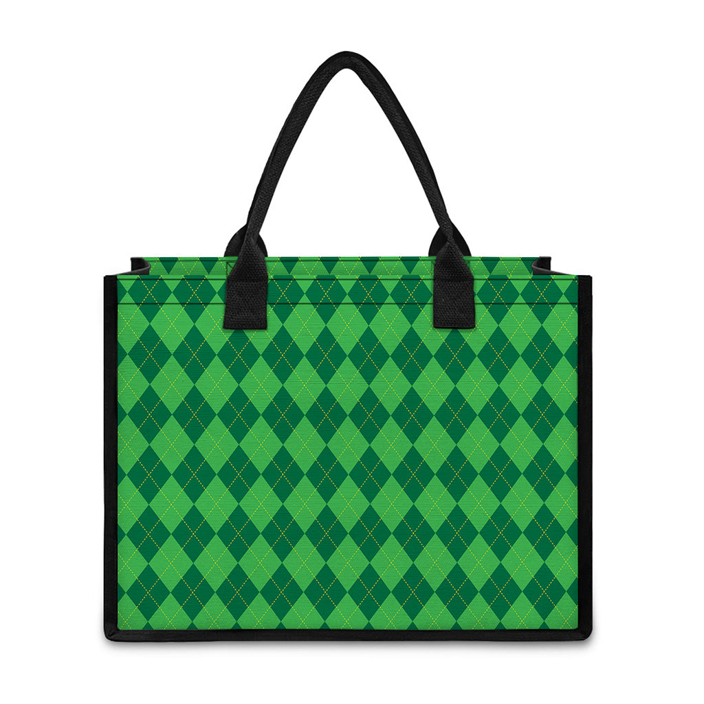 Green Argyle Pattern Print Canvas Tote Bag