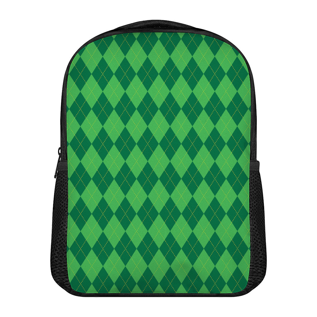 Green Argyle Pattern Print Casual Backpack