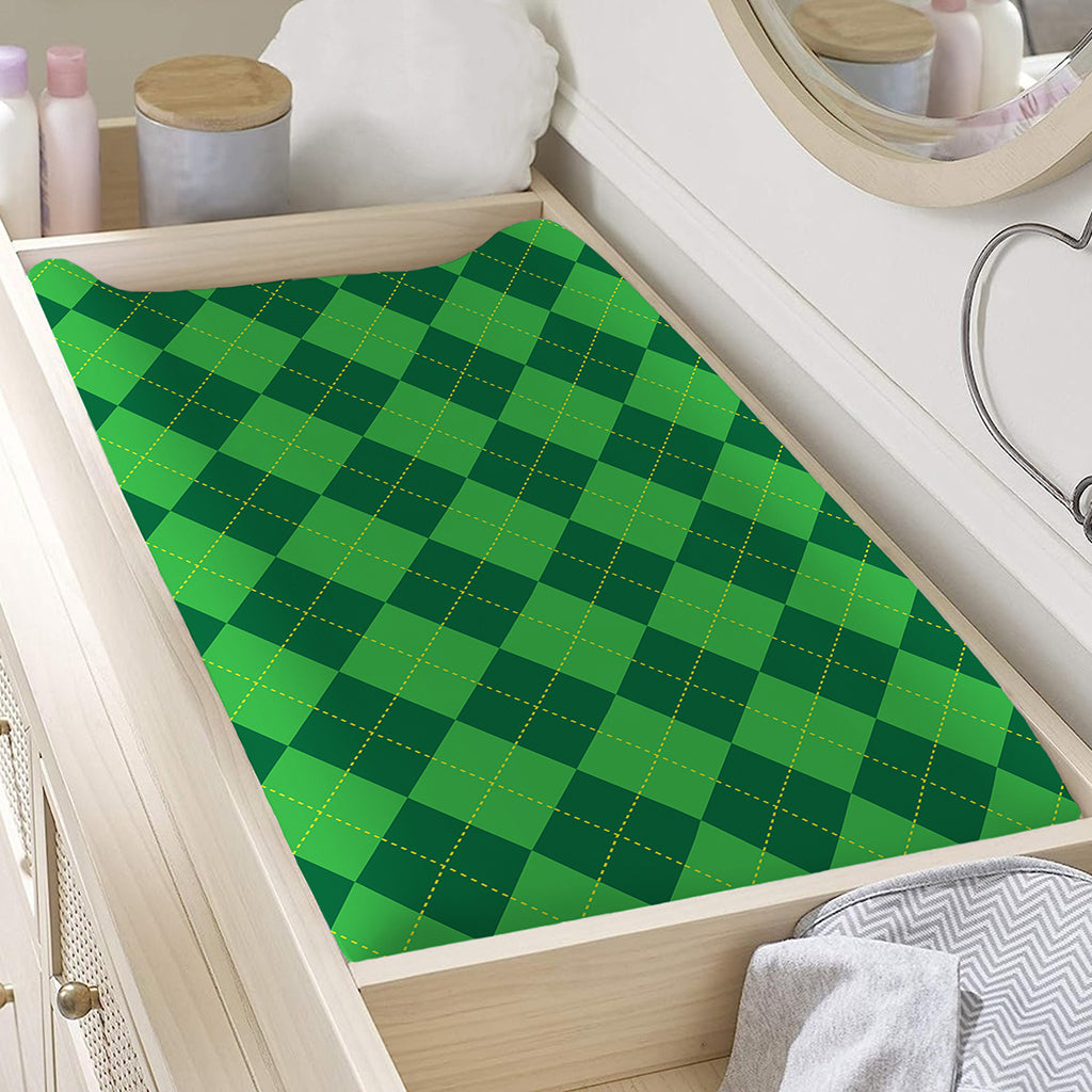 Green Argyle Pattern Print Changing Pad Cover