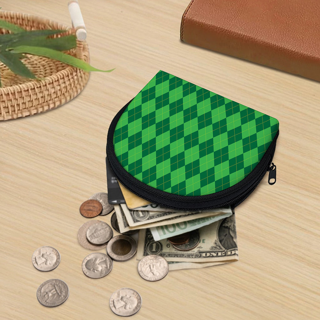 Green Argyle Pattern Print Coin Purse