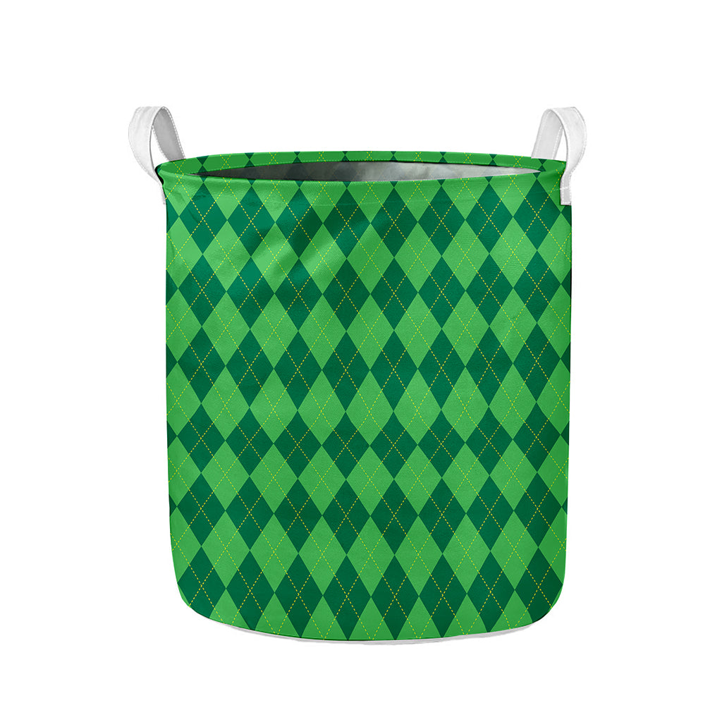 Green Argyle Pattern Print Collapsible Laundry Basket