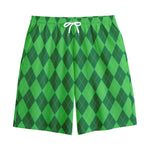 Green Argyle Pattern Print Cotton Shorts