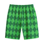 Green Argyle Pattern Print Cotton Shorts