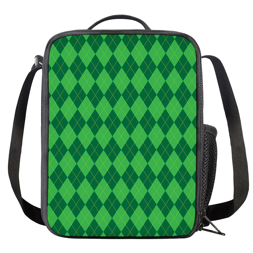 Green Argyle Pattern Print Crossbody Lunch Bag