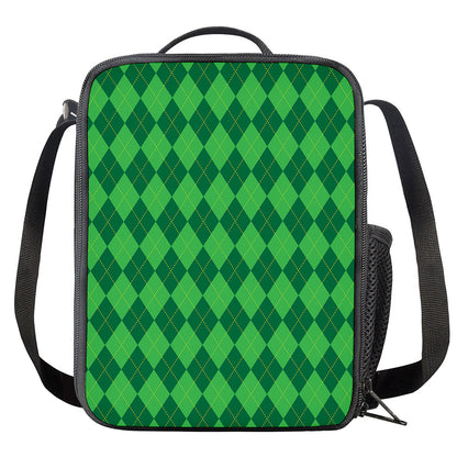 Green Argyle Pattern Print Crossbody Lunch Bag
