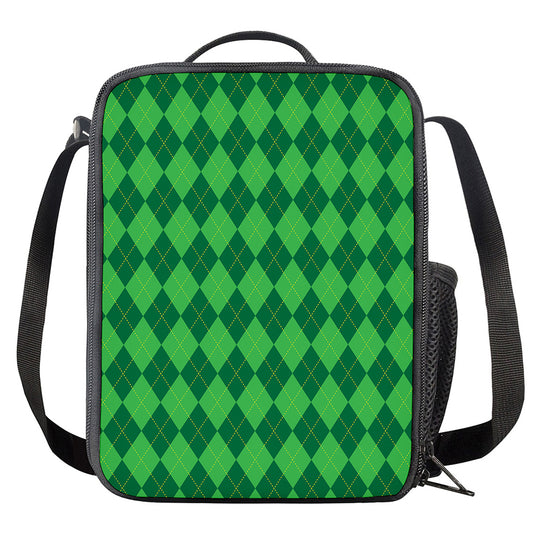 Green Argyle Pattern Print Crossbody Lunch Bag
