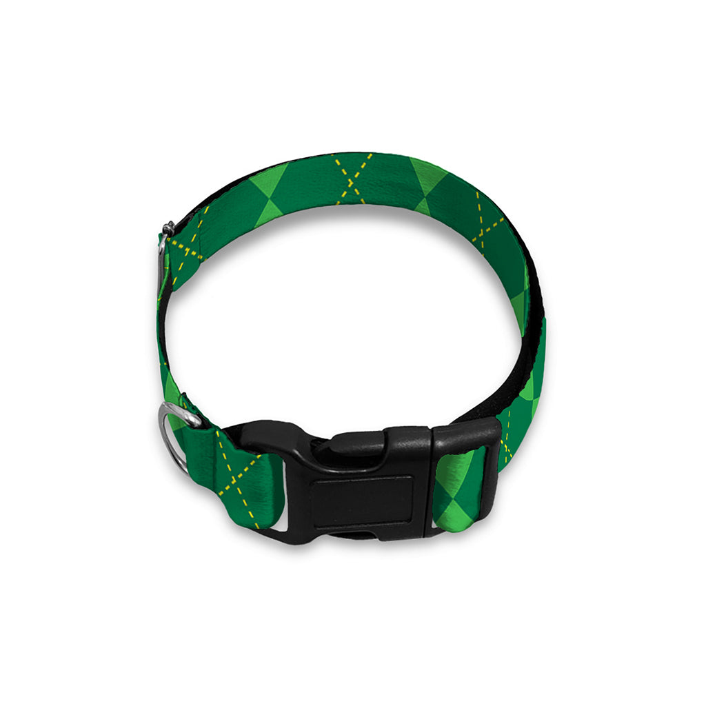 Green Argyle Pattern Print Dog Collar