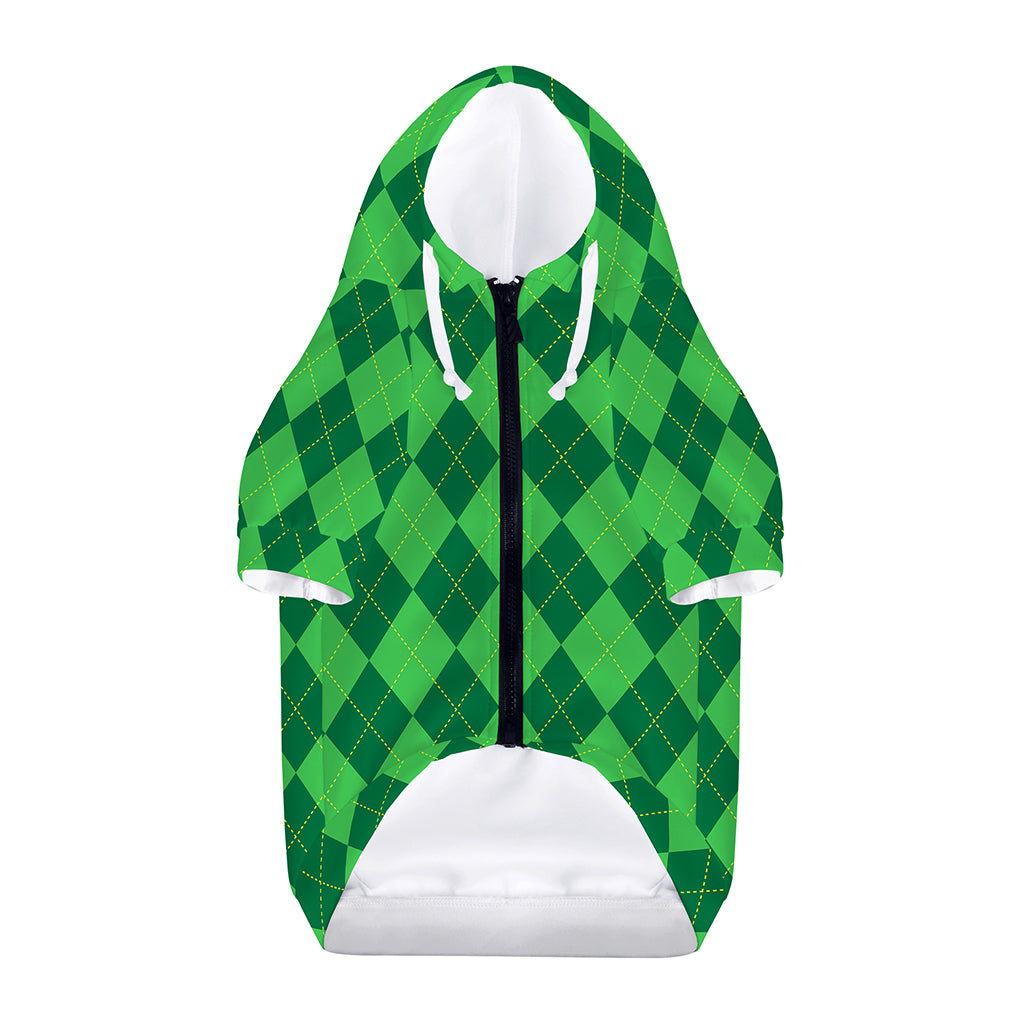 Green Argyle Pattern Print Dog Zip Up Hoodie