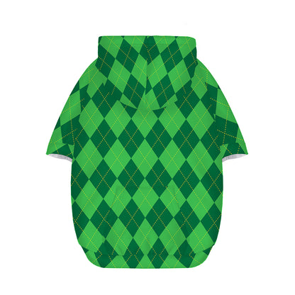 Green Argyle Pattern Print Dog Zip Up Hoodie
