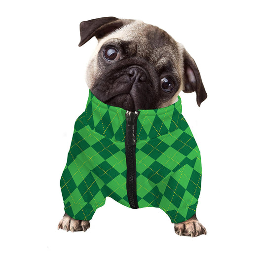 Green Argyle Pattern Print Dog Zip Up Jacket