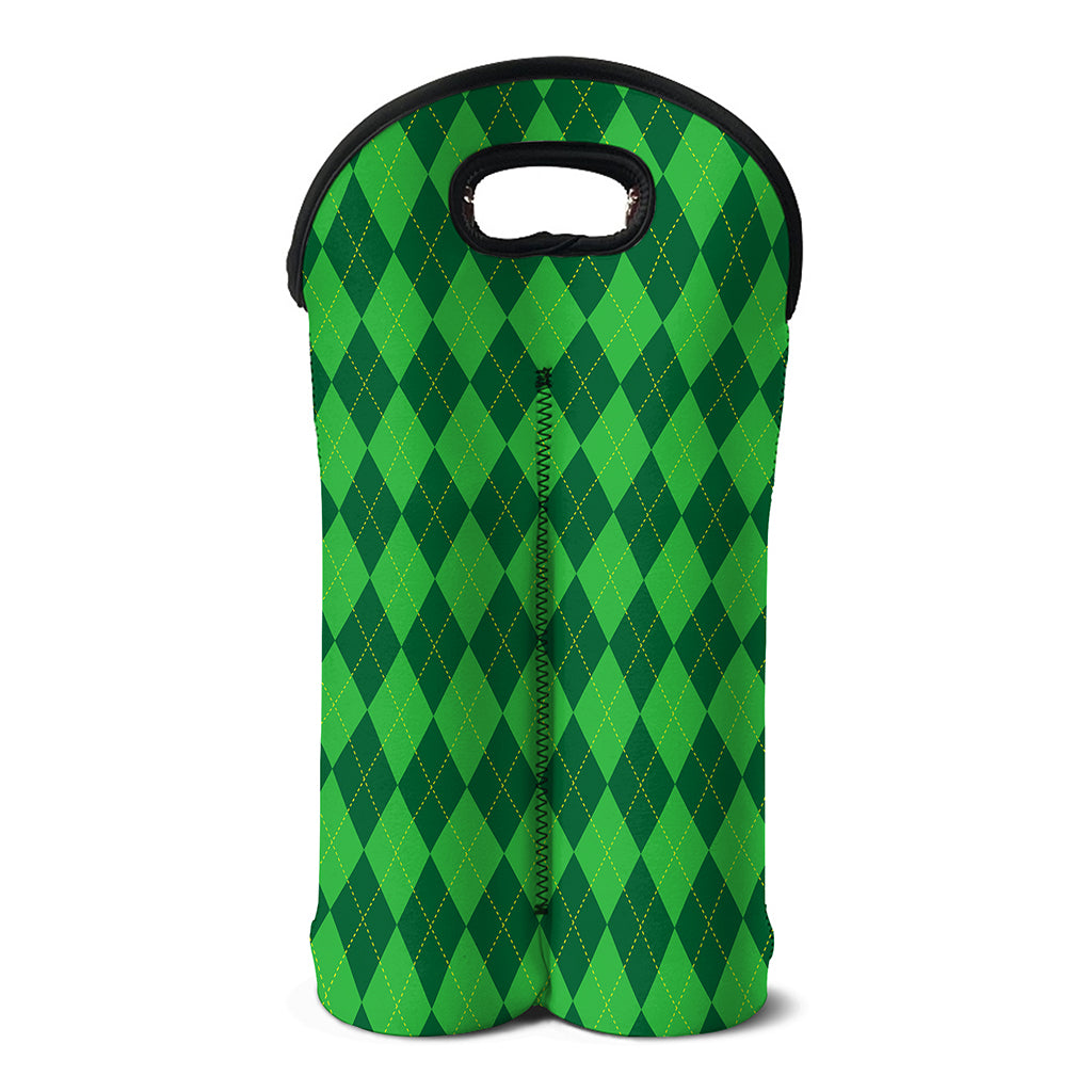 Green Argyle Pattern Print Double Neoprene Wine Tote
