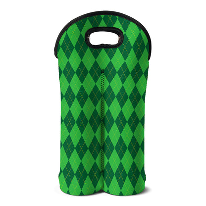 Green Argyle Pattern Print Double Neoprene Wine Tote