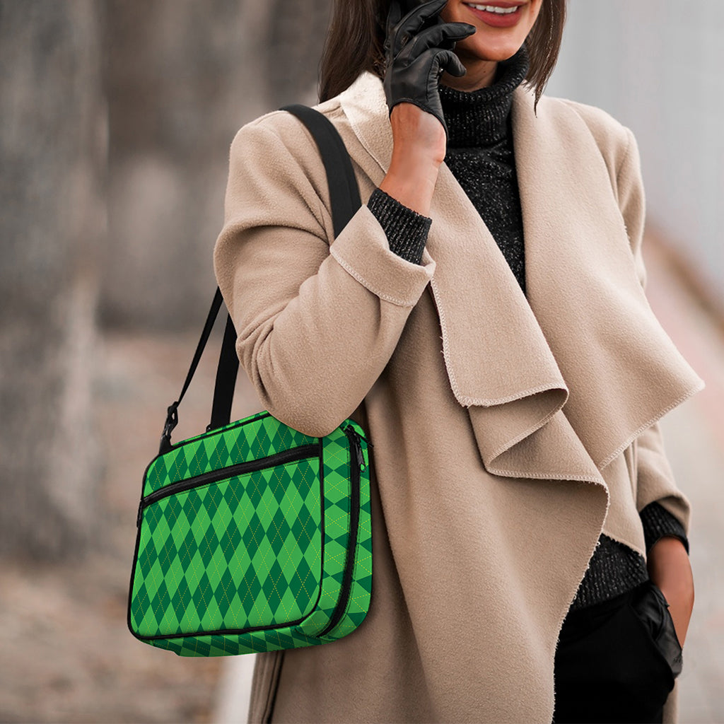 Green Argyle Pattern Print Double Strap Bible Bag